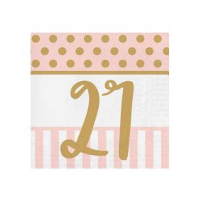 Pink Chic Happy 21st Napkins 33cm x 33cm, pk20