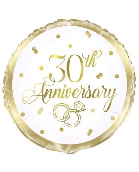 Gold 30th Anniversary Foil Balloon 18"