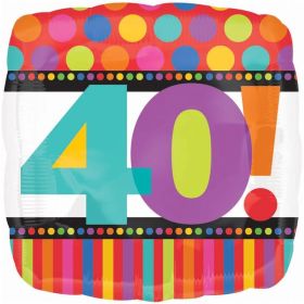 Happy 40th Birthday Dots & Stripes Foil Balloon 18"