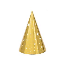 Gold Party Hats with Stars, pk6