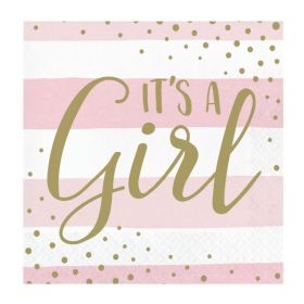 Pink and Gold Baby Shower Party Napkins 33cm x 33cm, pk16