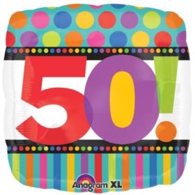 Happy 50th Birthday Dots & Stripes Foil Balloon 18"