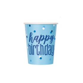 Glitz Blue Happy Birthday Cups 270ml, pk8