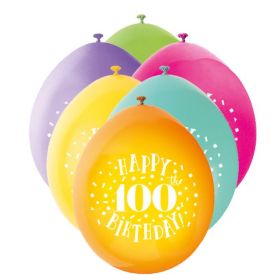 10 assorted 100th birthday latex balloons - 9"
