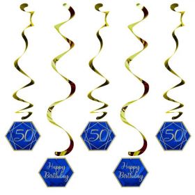 Navy & Gold Geode Party Age 50 Dizzy Danglers, pk5