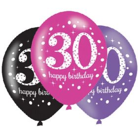 Pink Sparkling Celebration 30th Latex Balloons 11", pk6