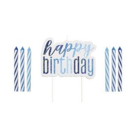 Glitz Blue Happy Birthday Candles Set