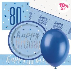 Glitz Blue 80th Birthday Party Tableware Pack for 8