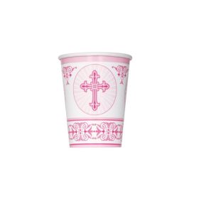 8 Pink Radiant Cross Religious Cups
