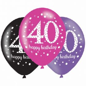 Pink Sparkling Celebration 40th Birthday Latex Balloons, pk6