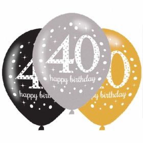 6 Gold Sparkling Celebration 40th Birthday Latex Balloons 11"