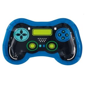 Gamer Birthday Controller Shaped Plates 23cm, pk8