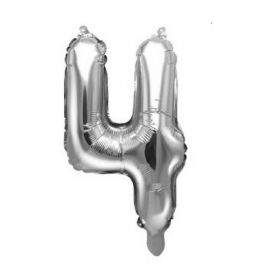 Silver Number 4 Air Fill Foil Balloon 14"