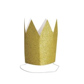 Mini Gold Glitter Paper Crowns, pk4