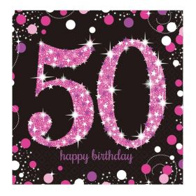 Pink Sparkling Celebration 50th Birthday Luncheon Napkins 33cm x 33cm, pk16