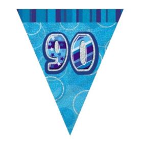 Blue Glitz Age 90 Party Flag Bunting 2.8m