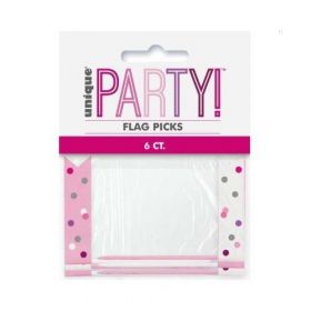 Glitz Pink Flag Picks, pk6