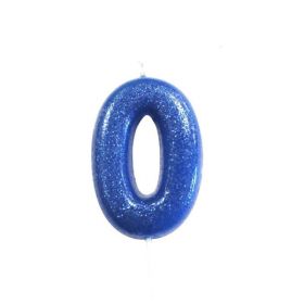 Age 0 Glitter Numeral Moulded Pick Candle Blue