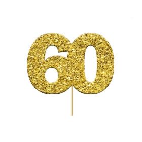 Glitter Gold 60 Numeral Cupcake Toppers, pk12