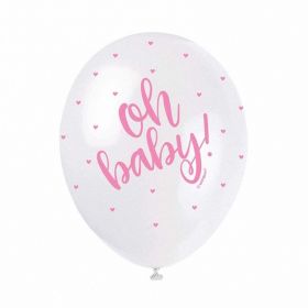 Pink Oh Baby Helium Quality Latex Balloons, pk5