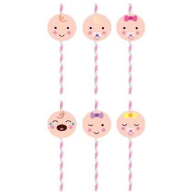 Pink Baby Shower Straws, pk6