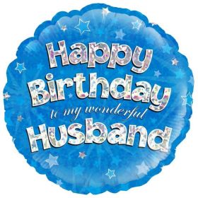 Blue Happy Birthday My Husband Foil Balloon 18"