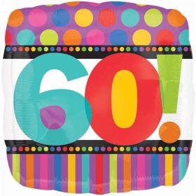 Happy 60th Birthday Dots & Stripes Foil Balloon 18"
