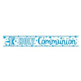 First Holy Communion Holographic Blue Foil Banner 2.7m