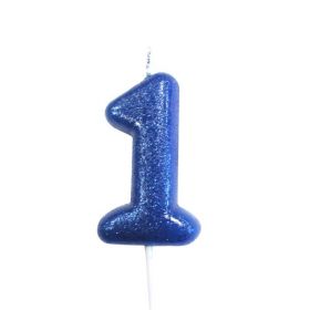 Age 1 Glitter Numeral Moulded Pick Candle Blue