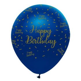 Navy & Gold Geode Party Happy Birthday Latex Balloons 12", pk6