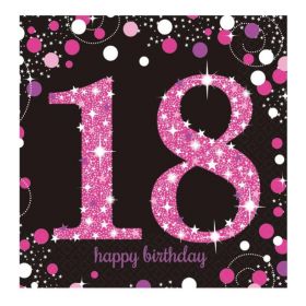 Pink Sparkling Celebration 18th Birthday Luncheon Napkins 33cm x 33cm, pk16