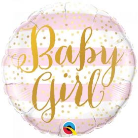 Baby Girl Pink Stripes Foil Balloon 18"