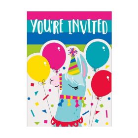 Llama Birthday Party Invitations, pk8