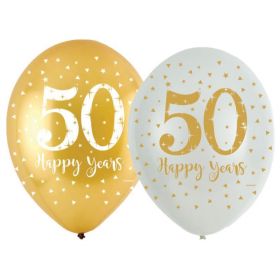 Golden 50th Anniversary Latex Balloons 11", pk6