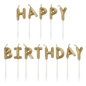 Gold Happy Birthday Pick Candles