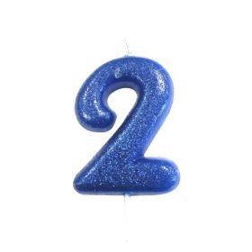 Age 2 Glitter Numeral Moulded Pick Candle Blue