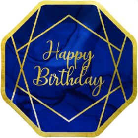 Navy & Gold Geode Party Happy Birthday Plates 23cm, pk8