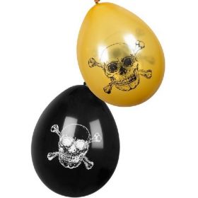Black & Gold Pirate Skull Latex Balloon 9"
