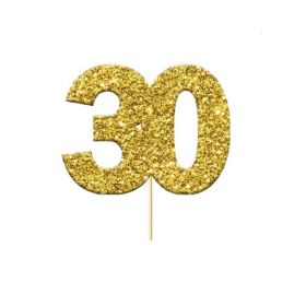 Glitter Gold 30 Numeral Cupcake Toppers, pk12