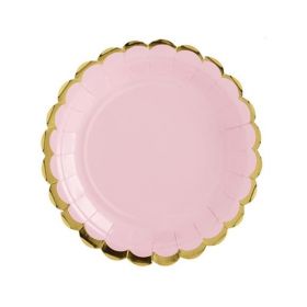 Gold Trim Light Pink Paper Plates 7", pk6