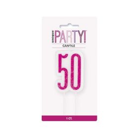 Glitz Pink 50th Birthday Candle