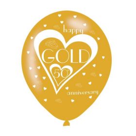 Gold 50th Anniversary Latex Balloons  11", pk6