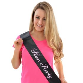 Black Hen Party Sash with Pink Text