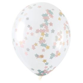 Clear Latex Balloons with Pink Blue & Gold Star Confetti 16", pk5