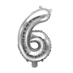 Silver Number 6 Air Fill Foil Balloon 14"