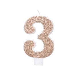 Glitz Rose Gold Number 3 Candle