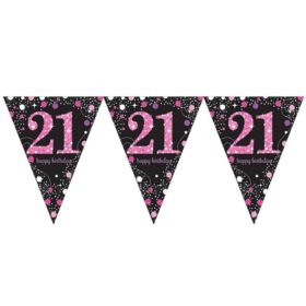 Pink Sparkling Celebration 21st Birthday Flag Banner 4m