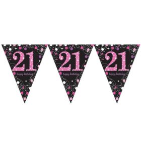 Pink Sparkling Celebration 21st Birthday Flag Banner 4m