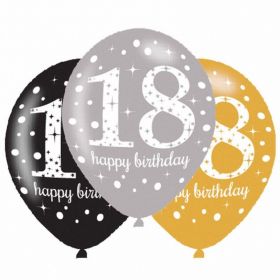 6 Gold Sparkling Celebration 18th Birthday Latex Balloons 11"