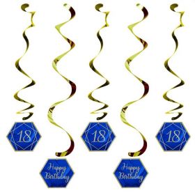 Navy & Gold Geode Party Age 18 Dizzy Danglers, pk5